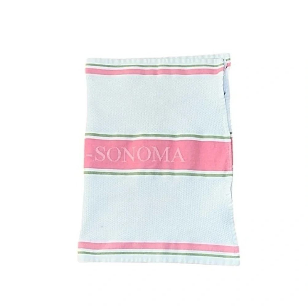 Williams‎ Sonoma Pink White Green Stripe Cotton Kitchen Towel